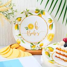 7/9 Inch Lemon Print Disposable Paper Plates, Lemon Disposable Party Plates, Party Decorations, Disposable Party Supplies, Birthday Party, Gift Party, Celebration Disposable Tableware - Multicolor - View 5