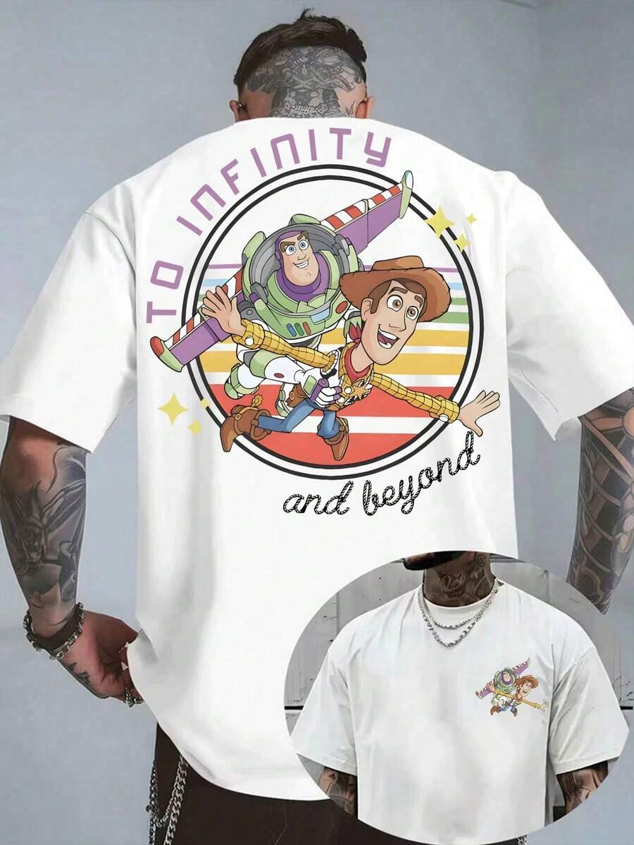 Disney-Toy Story Collaboration Pure Cotton Short Sleeved T-Shirt Men's Summer Loose Plus Size Top Woody Buzz Lightyear Cartoon Printed Casual Half Sleeved Parent-Child Outfit - trắng - Xem 1