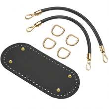 Bộ dụng cụ làm túi móc len gồm đáy túi hình bầu dục 8.7 x 4 inch bằng da PU, 2 quai xách dài 11.8 inch và 4 khóa cài, dùng để tự làm túi móc len, túi đeo vai và ví. - Nhiều màu - Xem 10