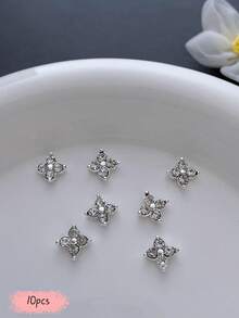 10pcs Clover Nail Art Charms, Summer Dopamine Metallic Color Nail Accessories, Suitable For Multi-Functional Nail DIY Decoration - Multicolor - View 10