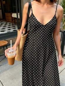 Vestido de tirantes con estampado de leopardo de moda de verano para mujer - Negro - Ver 3