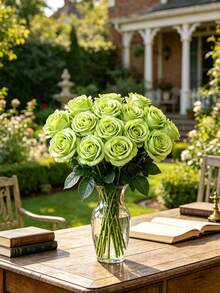 12/10/5 Green Home Decoration Simulation High-End Silk Roses, Desktop Decoration, Room Decoration Flowers, Valentine'S Day Bouquets, Wedding Decoration Brides Holding Flowers, Wrist Flowers, Chest Flower Materials, Home Restaurant Bedroom Vase Decoration Bouquets Diy Birthday Party Cake Materials, Valentine'S Day New Year Gift Materials, Shooting Props, Vase Decoration, New Year Decoration, Outdoor Garden Decoration - Light Green - View 7