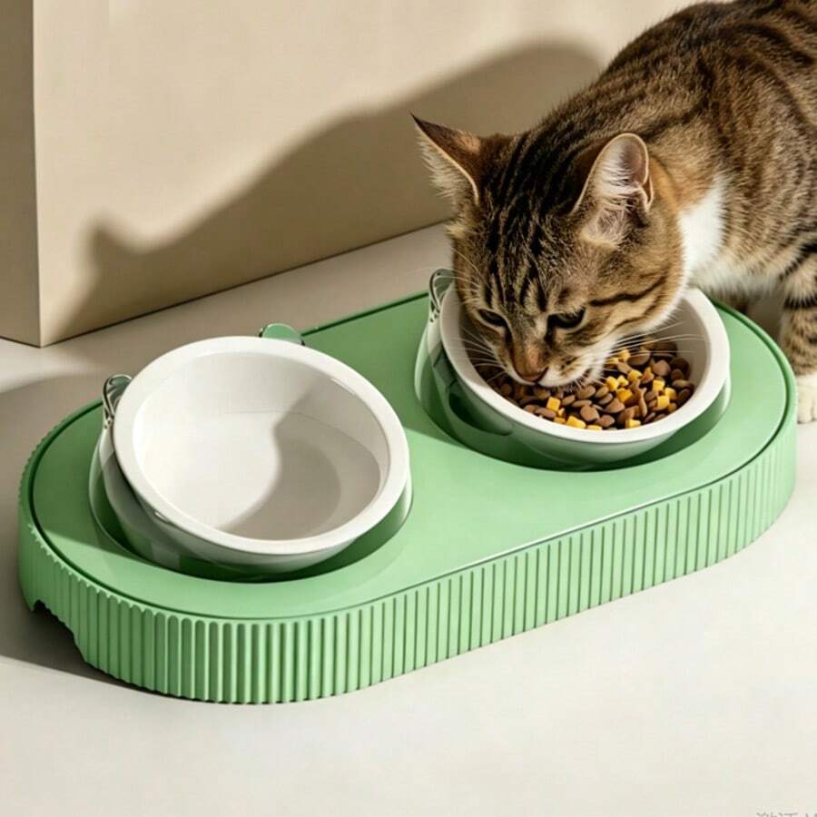 1个猫碗，倾斜式双头宠物食水碗，防溢颈部保护设计，适用于猫狗 - 600ml - 查看 1