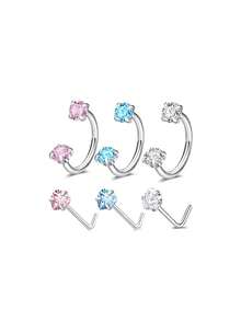 2/6 Peças Argolas de Nariz em Forma de Ferradura com Piercing de Nariz em Formato de L, Anel de Nariz de Aço Inoxidável 18G com Zircônia Cúbica Arco-Íris, Piercing de Lábio, Sobrancelha, Hélice e Orelha para Mulheres e Homens - Multicolorido - Visão 11