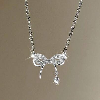 Dây chuyền mặt nơ đính đá Rhinestone thời trang, Dây chuyền xương đòn tinh tế, Thiết kế tối giản, Quà tặng trang sức đa năng cho cô ấy, Quà tặng ngày lễ tình nhân, Mẹ, Mẹ, Ngày của Mẹ, Quà tặng