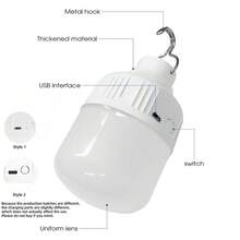 户外露营 USB 可充电防水灯泡应急灯，便携式 LED 灯，适用于室内装饰、旅行、母亲节礼物，超亮多功能家用及户外露营帐篷夜间应急灯 (2400/1200/400mAh) - 冷白色 - 查看 6