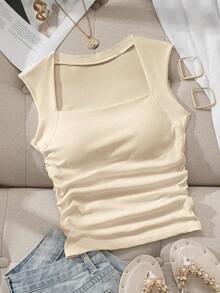 paquete de 3 Tops de tirantes para mujeres con cuello cuadrado acolchado, sin sujetador, ajuste delgado - Multicolor 4 - Ver 4
