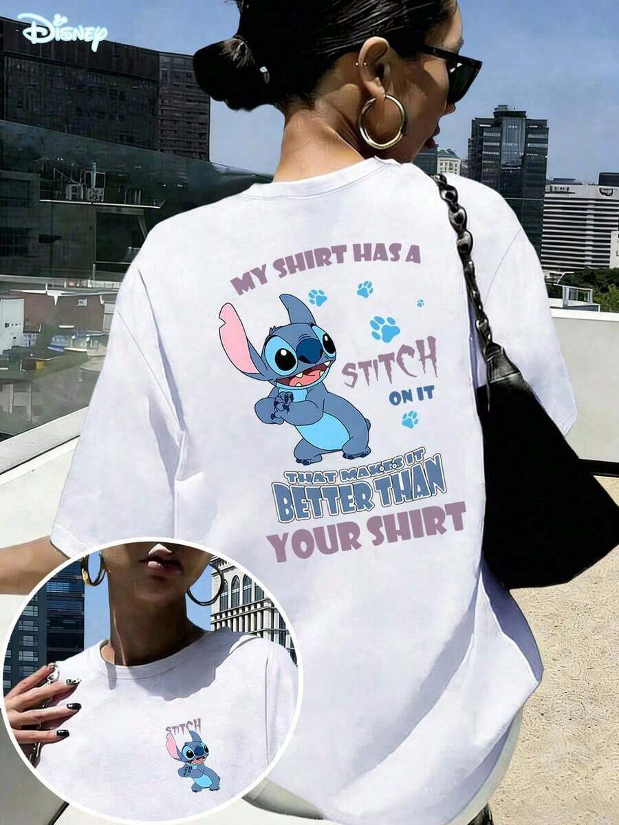 Disney Sassy Stitch T-Shirt: White Oversized Cotton Tee With Fun Text Graphic, Perfect For Lilo & Stitch Fans, Casual Wear And Gift --Disneys Disneyland Paris The Magic Kingdom Disneyesque B6Holiday Gifts Valentine's Day Gifts Earth Day Gifts Oktoberfest Gifts Summer Bank Holiday Gifts - trắng - Xem 1