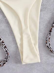 2 piezas Conjunto de bikini de mujer con estampado de leopardo y cordones sexy, adecuado para playa, resort, actuaciones en el escenario y vacaciones - Amarillo - Ver 5
