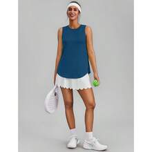 PINSPARK Workout Tops For Women Sleeveless Athletic Tank Tops UPF 50+ Running Tanks With Side Slits Loose Fit Gym Yoga Shirt - Dark Blue - Xem 3