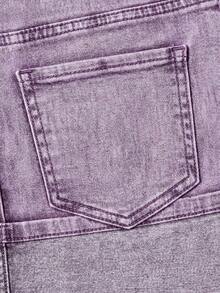 Minifalda de mezclilla casual de mujer con bloqueo de color lavado y parches - Morado - Ver 4