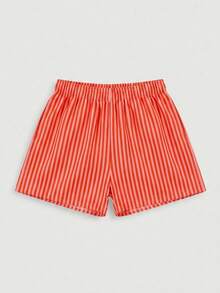 Conjunto Casual de 2 Piezas para Mujer Camiseta Manga Corta con Estampado de palabras amor y Shorts de Cintura Alta a Rayas estilo casual ideal diario vacaciones dulce - Naranja - Ver 2
