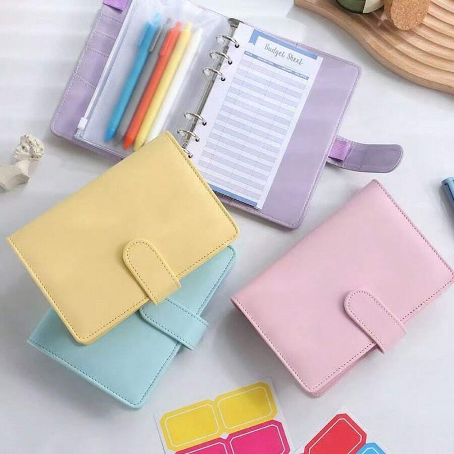 Bìa đựng tài liệu 6 vòng bằng da PU sáng màu A6, sổ tay lập kế hoạch rời tiện dụng có khe đựng thẻ. - Nhiều màu - Xem 1