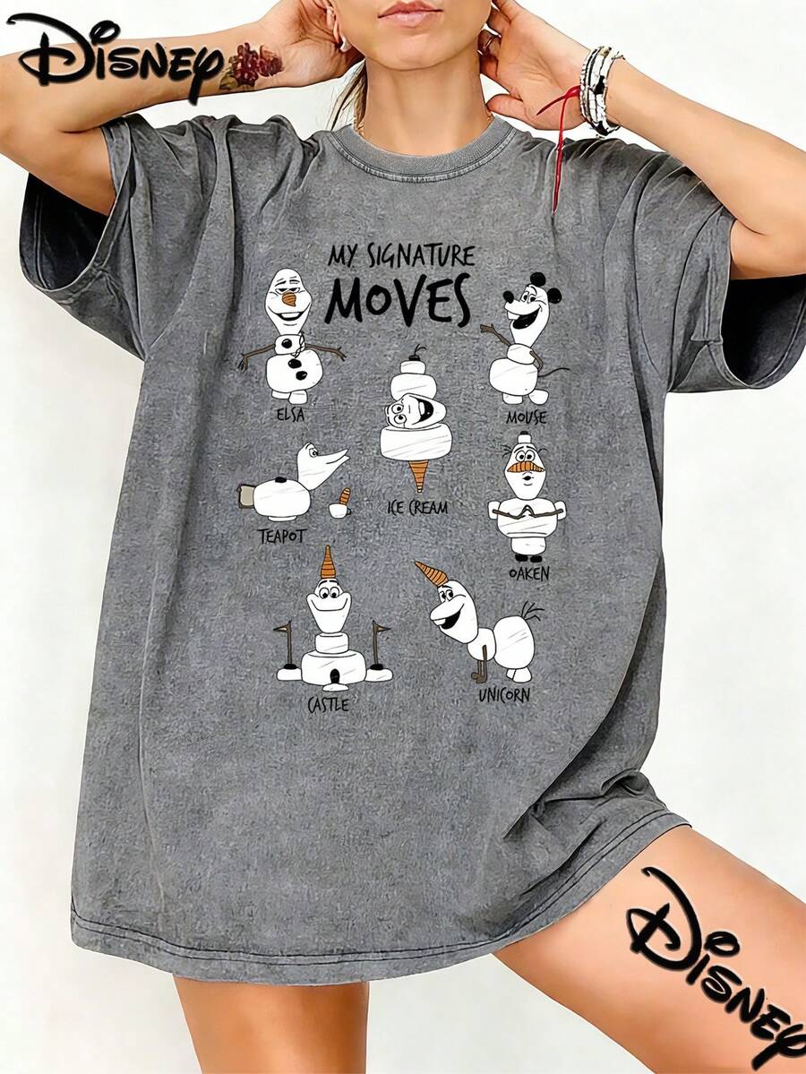 Disney Xuebao Imitates Elsa Mickey's Image "My Signature Moves", Which Is Fun, Creative, Funny, Print Design Sense, Overbalanced Fashion, Making Old T-Shirts, Street Style, Retro Fashion Lovers In Spring And Summer Of 2026, Making Old Round Neck T-Shirts, Unisex, Excellent Gifts. - Xám - Xem 1