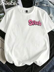 Disney Lilo & Stitch Angel T-Shirt, Double-Sided Oversized Crewneck Tee - 白色 - 查看 4