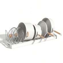1 pieza Organizador extraíble de gabinete para ollas y sartenes con estante deslizante para tapas y estante para ollas, adecuado para almacenar tapas de ollas, utensilios de repostería y utensilios de cocina dentro de los gabinetes - Blanco - Ver 9