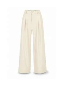 Women's Casual High Waist Wide Leg Pants With Pockets - White - View 2