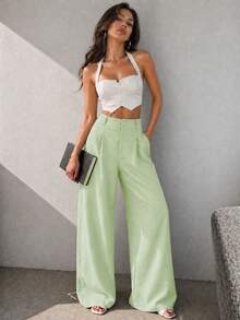 A&DD MODA, REF: AS1341-AS1400, Women's Pants, High Waist, Casual, Wide Leg, Pockets, Elegant, Sophisticated, Modern, Fashion Look, Current Style, Versatile Piece, Comfortable, High Quality, Uncomplicated Look, Women's Fashion. - 綠色 - 查看 4