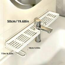 1pc Vertical Faucet Shelf, Bathroom Vanity Organizer Rack, Wall Mounted No Drilling Needed Mirror Front Storage Shelf - Multicolor - View 2