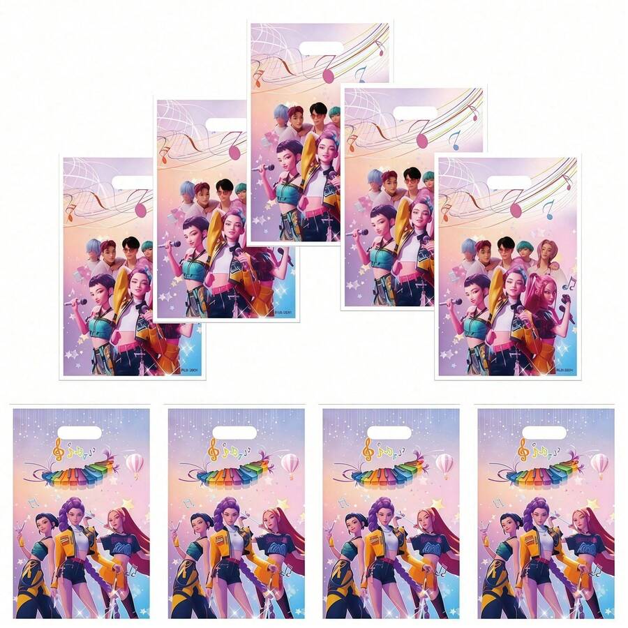 10pcs Korean Style Candy Bags, Idol Printed Party Favor Bags, Colorful Musical Note Theme Small Gift Bags Suitable For Fans - Multicolor - View 1