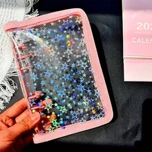 A5/A6 Starry Sky & Aurora Pink Zipper Binder, Zipper Drawstring Design, Korean Style, Transparent Refill Pages, Stamp Pad, Candy Sticker Cards, Collection Album, Transaction Card Album, Photo Album, Budget Planner, Diary, Notebook, Office Supplies,Card Holder - Shape - View 10