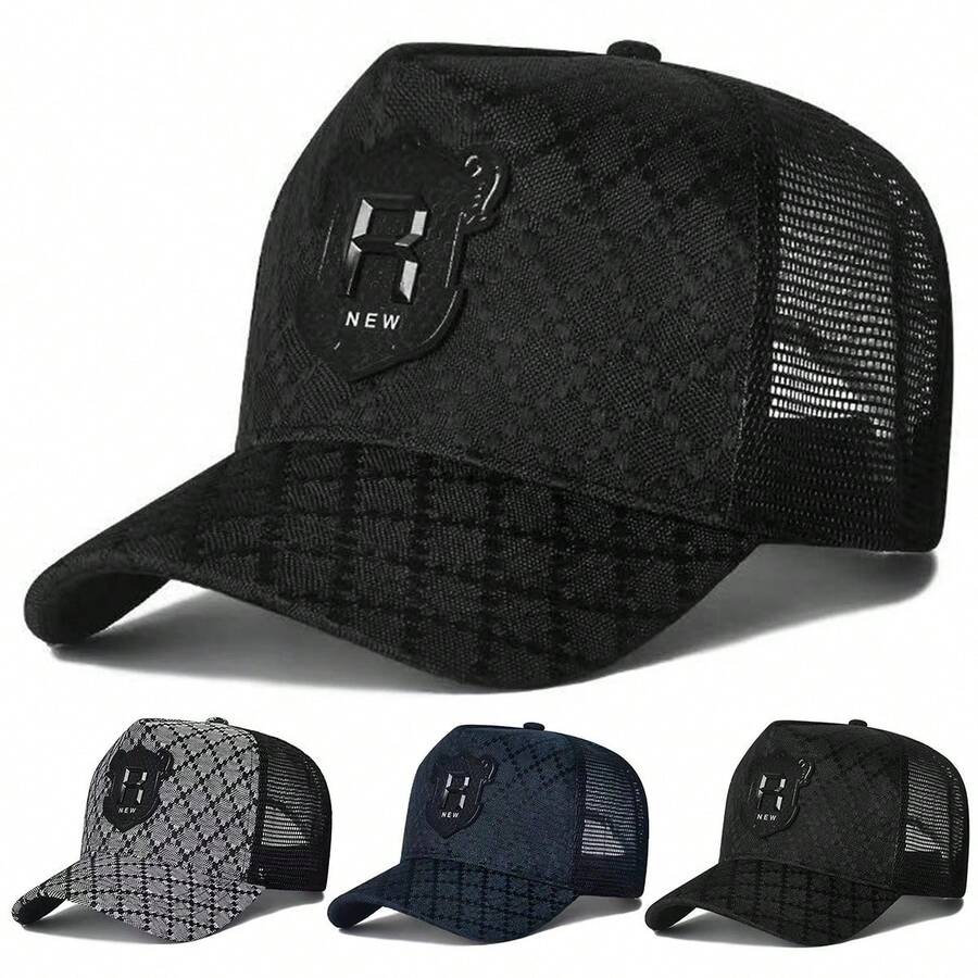 1pc Men's R Trucker Hat, Personalized Letter Baseball Cap, Street Fashion Mesh Cap, Outdoor Sun Protection Casual Hat For Spring And Autumn Travel, Beach Vacation - Multicolor - View 1