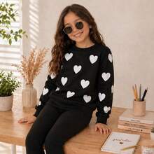 Children's Sweatshirt With Hearts, Long Sleeves, Comfortable, Winter, Autumn, Fashionable, Little Blogger Style - 黑色 - 查看 2