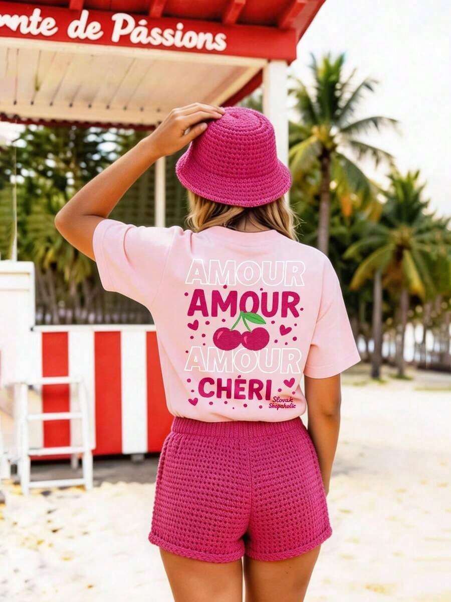 Camiseta de mujer LUNE, camiseta de manga corta con estampado gráfico de estilo casual urbano, linda camiseta de verano para mujer, camisetas de verano para mujer, camisetas bonitas para mujer, tops para mujer, conjuntos de ropa de vacaciones para mujer, camiseta de mujer, conjuntos de verano para mujer, tops de verano para mujer, camisetas gráficas divertidas. - Rosa 3 - Ver 1
