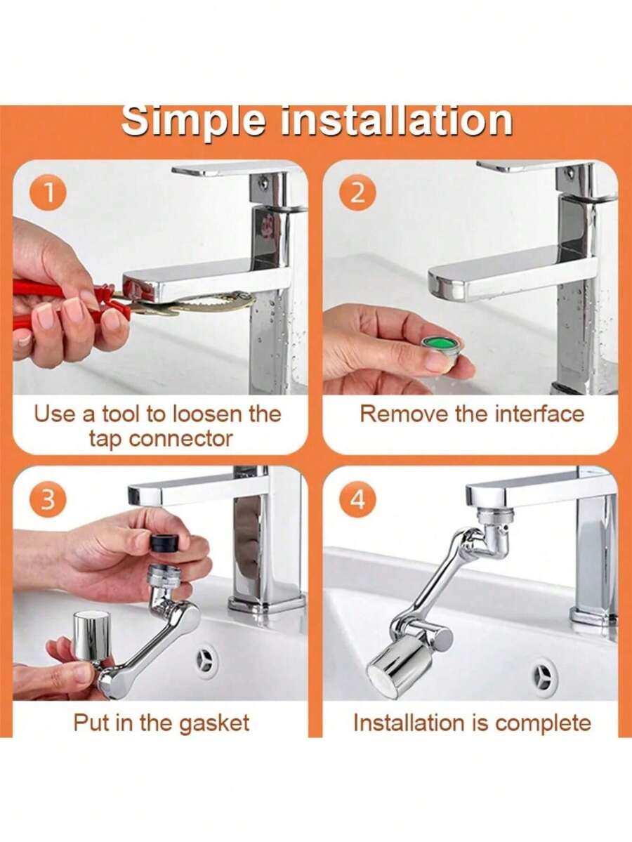 304 Stainless Steel Mechanical Arm Faucet, 360° Rotation, Splash-Proof Design, Multi-Function Adapter - Drinking Water, Includes Kitchen, Bathroom, Toilet Installation Tools, Multi-Function Outlet | Fashionable Design | High-Quality Hardware