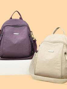1 pieza Mochila casual de moda de cierre con cremallera de nailon de unicolor, adecuada para el uso diario, el trabajo, la escuela y las salidas de las mujeres, disponible en varios colores - Multicolor - Ver 10