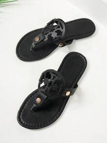 女士夏季户外人字拖，春秋新款罗马编织凉鞋，适合搭配连衣裙、海滩、公寓等场合，颜色：白色、米色、黑色、橙色、黄色、紫色、灰色、金色、银色、蓝色、绿色、粉色、棕色、豹纹、正式场合、度假、海军蓝、水钻 - 黑色 - 查看 5
