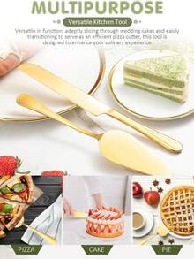 Bộ 2 dao cắt bánh cưới, bộ dao và thìa cắt bánh cưới dùng hàng ngày, dao cắt bánh pizza, thìa xúc bánh tráng miệng, bộ dụng cụ phục vụ bánh làm quà tặng sinh nhật, kỷ niệm, Giáng sinh. - Xem 6