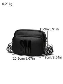 New Women's Crossbody Bag, Solid Color Letter Design, Litchi Texture PU Material, Bohemian Adjustable Detachable Strap, Shoulder/Crossbody Versatile Daily Handbag - Black - View 3