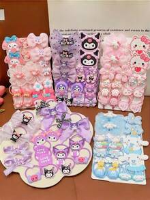 This 18-Piece Sanrio Women's Hair Clip Set Includes Butterfly Hair Clips, Daily Side-Swept Bangs Clips, Bangs Clips, And Alligator Hair Clips, Designed With Bow And Hello Kitty Cartoon Patterns, A Simple And Practical Daily Hair Accessory Set. - Multicolor - View 1