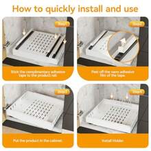 iHomara - Paquete de 2 adhesivos expandibles para gabinetes de cocina, cajones deslizantes de 21 pulgadas de profundidad para gabinetes de cocina, con 8 estantes divisores para organización de - Blanco - Ver 5