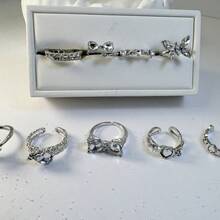 Set de 9 anillos con forma de mariposa y corazón, elegantes y lindos, de múltiples piezas y ajustables, adecuados para fiestas, bodas, uso diario, joyería de moda, mejor regalo - Conjunto de 9 anillos para mujer - Ver 9