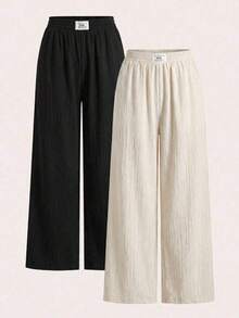 2 piezas Nuevos pantalones anchos de mujer en negro y estampado de leopardo - Multicolor 6 - Ver 1