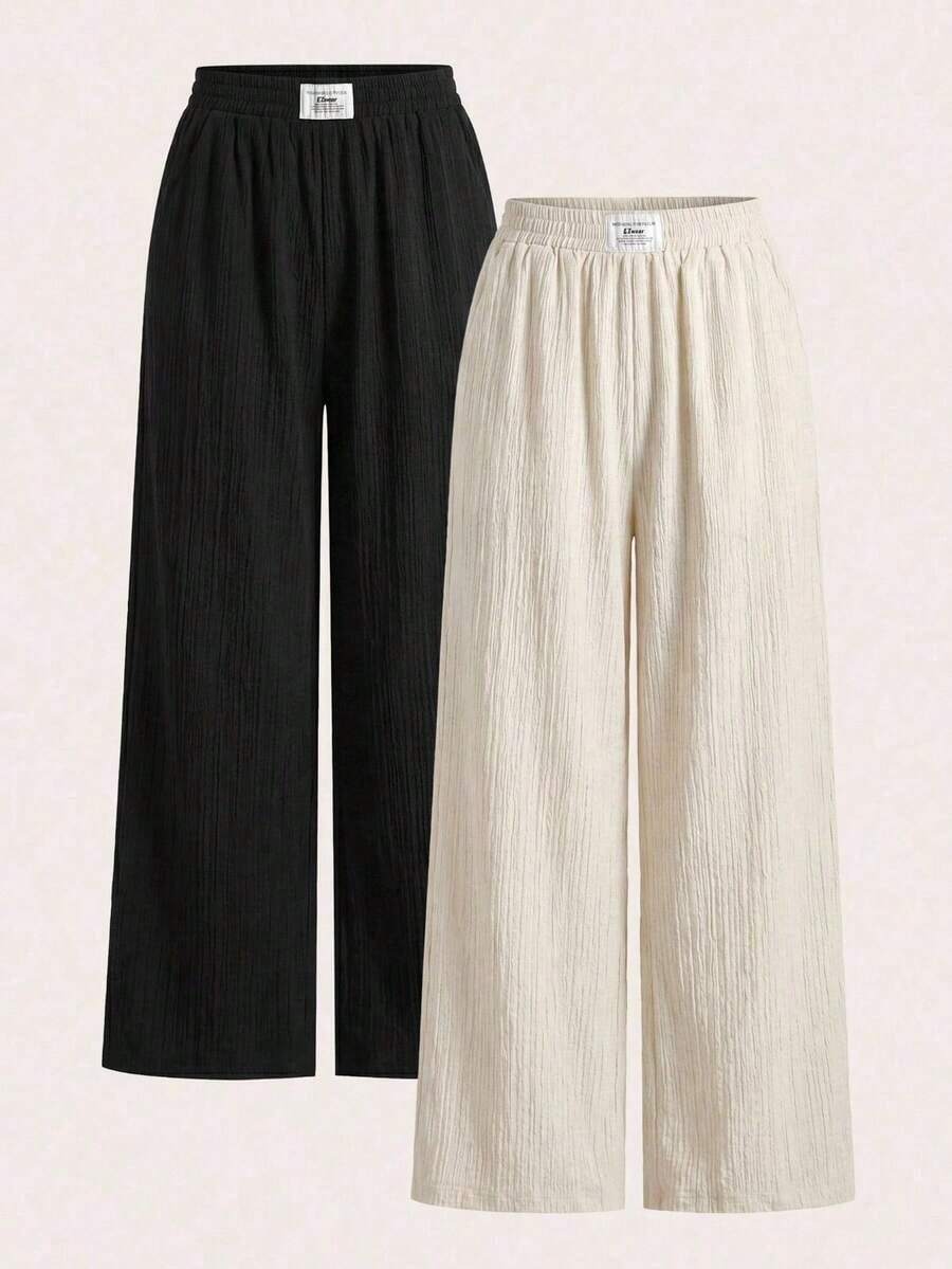 2 piezas Nuevos pantalones anchos de mujer en negro y estampado de leopardo - Multicolor 6 - Ver 1