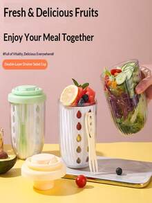 1 chiếc cốc đựng trái cây rỗng ruột kèm nĩa, cốc hai lớp có rãnh thoát nước, cốc ăn sáng/salad dung tích lớn, tiện dụng. - Nhiều màu - Xem 6