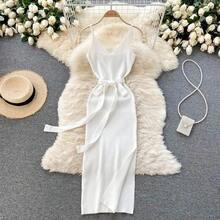 YuooMuoo vestido de mujer Sexy recortado paquete de cintura caderas vestido ceñido dividido moda de verano señora Vestidos de fiesta de punto vestido veraniego - OU20367-2026C-Blanco - Ver 1