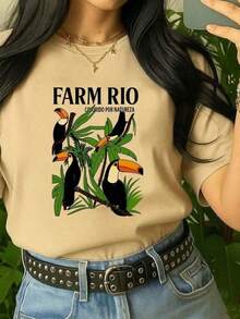 Women's T-Shirt Colorful By Nature 100% Cotton Women's T-Shirt Brazil Stylish 100% Cotton Stylish Toucans Brazilian - 米色 - 查看 2