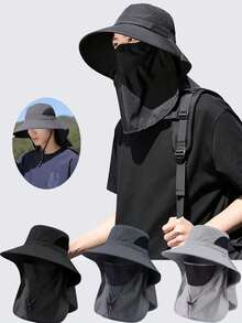 1顶/2顶男女通用纯色宽檐防晒帽，适合户外活动、徒步旅行、钓鱼 - 彩色 - 查看 1