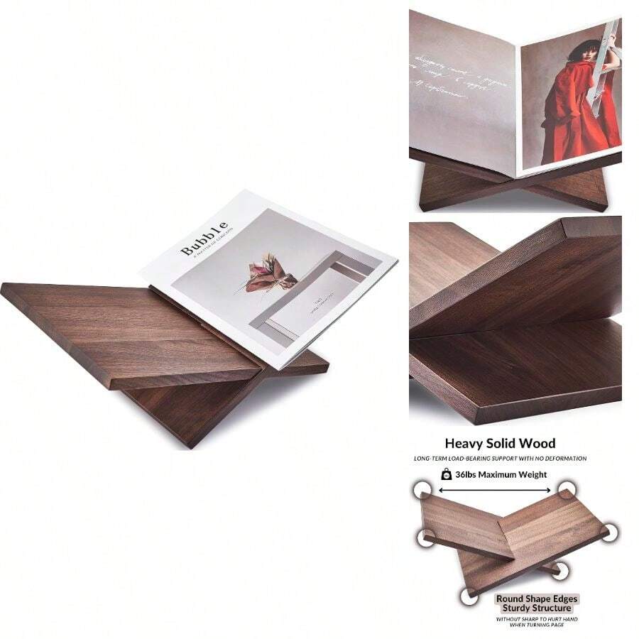 Solid Wood Book Stands - Cross Frame Walnut Wooden Book Holder, Open Bookstand For Display And Reading, Suitable For Art, Bible, Cookbook, Easel, Magazine, Textbooks - Walnut - View 1