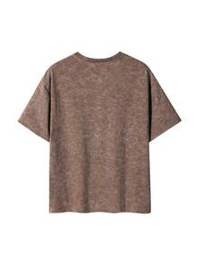 Acid Wash Regular Fit Short Sleeve T-Shirt, INS Style "Juneteenth" Graphic Print, Brown Vintage Heavyweight Washed Street Style Top Casual Summer - Mocha Brown - View 6