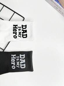 2 paia di calze a mezza gamba nere e bianche con stampa a lettere, "Miglior papà", "Il più grande papà del mondo", Festa del papà, calze casual sportive traspiranti unisex nere e bianche con stampa a lettere, adatte per uso quotidiano, calze lunghe, calze da uomo, regalo per lui - Bianco e nero - Visualizzare 6