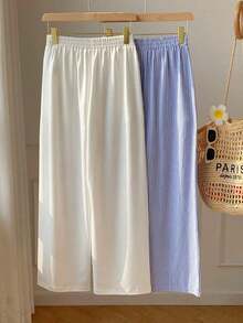 2 piezas Conjunto de pantalones anchos de mujer con rayas casuales - Multicolor 2 - Ver 2