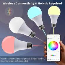 3pcs, RGBCW Smart LED Bulbs, 16 Million Colors LED Light Bulbs, Music Sync Dimmable With 28 Preset Scenes, Countdown Timer Auto On/Off, A19 E26 9W 60W Equivalent, App Remote Control For Home Bedroom Party Decor - Xem 2