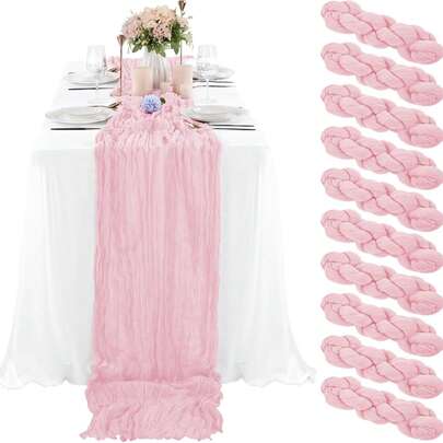 10 chiếc khăn trải bàn phong cách Bohemian màu hồng nhạt, khăn trải bàn bằng vải màn, khăn trải bàn mỏng kiểu mộc mạc, khăn trải bàn dài cổ điển cho Giáng sinh, Năm mới, Đám cưới, Tiệc cưới, Tiệc sinh nhật, Ngày lễ, trang trí bàn ăn tại nhà.