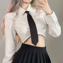 1/3pcs Women's Solid Black Necktie, Suitable For Uniform Shirt, Suit, Slouchy Necktie, For Daily Wear - Multicolor - View 7