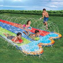 BANZAI Triple Racer - Tobogán acuático 3 Tierras de Carreras y Piscina de Salpicaduras - Azul - Ver 3